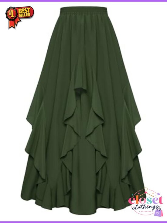 Dresses & Skirts - Ruffled Flowy Renaissance Maxi Skirt Women A-Line Double-Layered Pockets